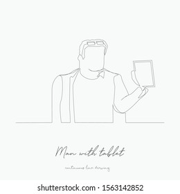 continuous line drawing. man with tablet. simple vector illustration. man with tablet concept hand drawing sketch line.