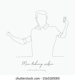 continuous line drawing. man taking selfie. simple vector illustration. man taking selfie concept hand drawing sketch line.