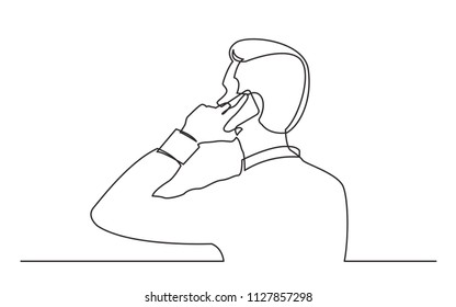 continuous line drawing of man talking on mobile pnone