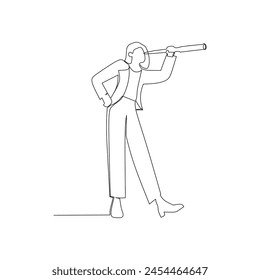 continuous line drawing of a man with a telescope. Innovation in business concept and illustration. Simple hand drawn style vector design 