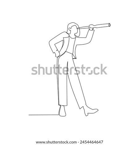 continuous line drawing of a man with a telescope. Innovation in business concept and illustration. Simple hand drawn style vector design 