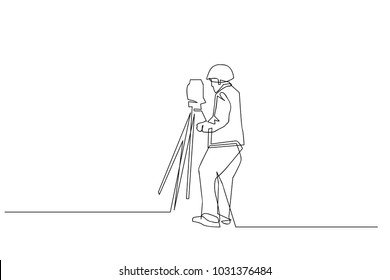 continuous line drawing of a man using a simple street gauge vector illustration