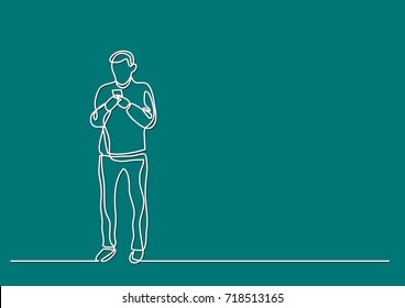 continuous line drawing of man using his mobile phone