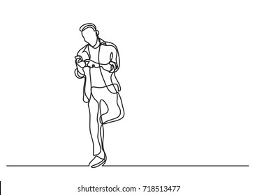 continuous line drawing of man using his mobile phone