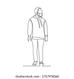Das kontinuierliche Zeichnen von Menschen, die laufen, trägt eine medizinische Maske zum Schutz von Virus und Krankheit. Vektorgrafik