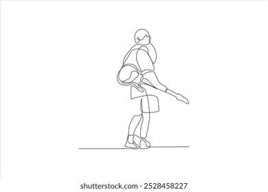 Dibujo de línea continua de un hombre caminando con una guitarra	
