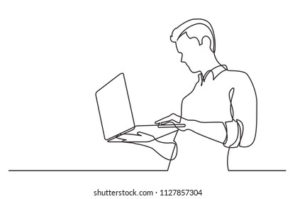 Continuous Line Drawing Of Man Watching Laptop Computer