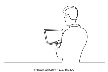 continuous line drawing of man watching laptop computer