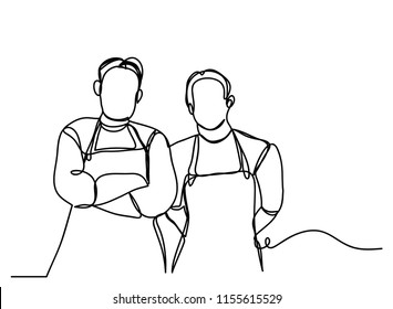 continuous line drawing of a man wearing a chef cooking distinguishes want. Preparing food