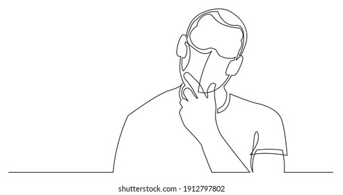 continuous line drawing of man wearing face mask analyzing opportunities