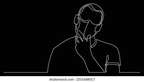 continuous line drawing of man wearing face mask analyzing opportunities