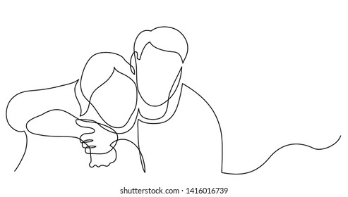 continuous line drawing of man and woman hugging each other