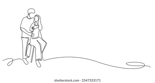 desenho de linha contínua de homem e mulher foto pré-casamento em studio.one desenho de linha de retrato de pré-casamento em studio.single linha vetor ilustração.fundo branco isolado