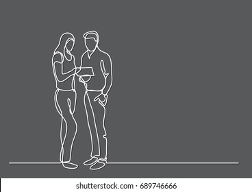 continuous line drawing of man and woman discussing