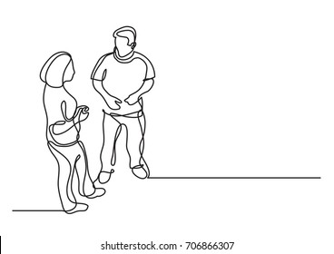 continuous line drawing of man and woman talking