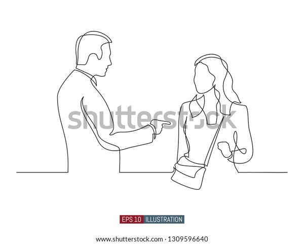 Continuous Line Drawing Man Woman Dialog Stock Vector Royalty Free