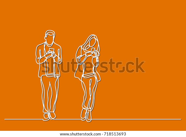 Continuous Line Drawing Man Woman Using Stock Vector Royalty Free