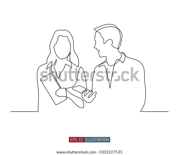 Continuous Line Drawing Of Man And Women Dialog Template For Your