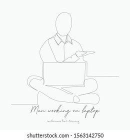 continuous line drawing. man working on laptop. simple vector illustration. man working on laptop concept hand drawing sketch line.