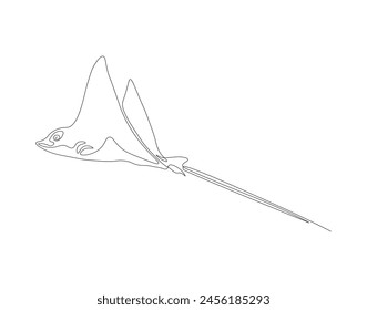 Continuous line drawing of manta ray. One line of stingray. Marine animal concept continuous line art. Editable outline.