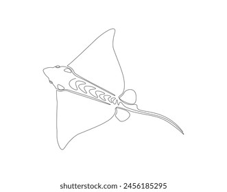 Continuous line drawing of manta ray. One line of stingray. Marine animal concept continuous line art. Editable outline.