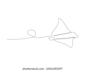 Continuous line drawing of manta ray. One line of stingray. Marine animal concept continuous line art. Editable outline.