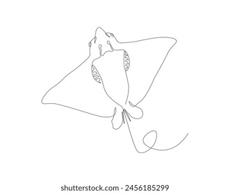 Continuous line drawing of manta ray. One line of stingray. Marine animal concept continuous line art. Editable outline.