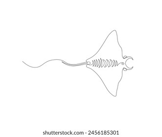 Continuous line drawing of manta ray. One line of stingray. Marine animal concept continuous line art. Editable outline.