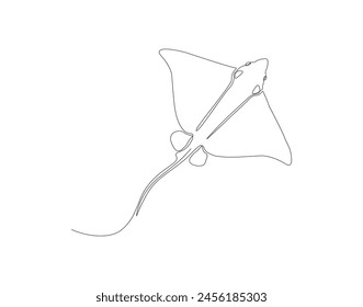 Continuous line drawing of manta ray. One line of stingray. Marine animal concept continuous line art. Editable outline.