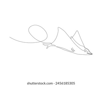 Continuous line drawing of manta ray. One line of stingray. Marine animal concept continuous line art. Editable outline.