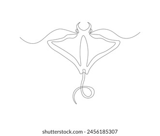 Continuous line drawing of manta ray. One line of stingray. Marine animal concept continuous line art. Editable outline.