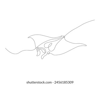 Continuous line drawing of manta ray. One line of stingray. Marine animal concept continuous line art. Editable outline.