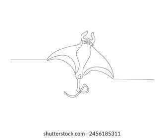 Continuous line drawing of manta ray. One line of stingray. Marine animal concept continuous line art. Editable outline.