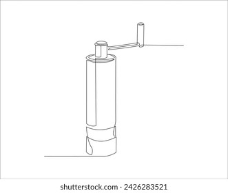 Continuous Line Drawing Of Manual Coffee Grinder. One Line Of Coffee Grinder. Grinder Continuous Line Art. Editable Outline.