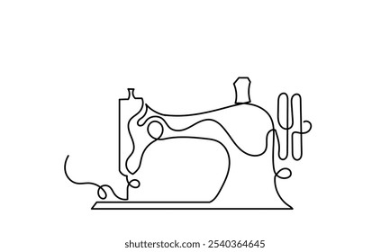 DESENHO DE LINHA CONTÍNUO DA máquina de costura manual. Linha ART Manual máquina de costura isolada em um fundo branco. Antigo modelo Máquina de costura ícone vetor contorno. Símbolo, ilustração de logotipo. Gráfico vetorial