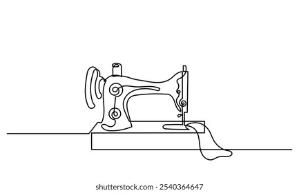 CONTINUOUS LINE DRAWING OF manual sewing machine. LINE ART Manual Sewing Machine isolated on a white background. Old model Sewing machine outline vector icon. Symbol, logo illustration. Vector graphic