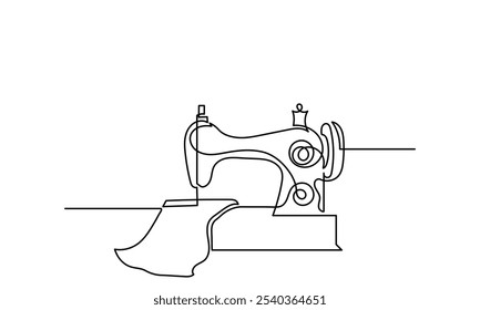 DESENHO DE LINHA CONTÍNUO DA máquina de costura manual. Linha ART Manual máquina de costura isolada em um fundo branco. Antigo modelo Máquina de costura ícone vetor contorno. Símbolo, ilustração de logotipo. Gráfico vetorial