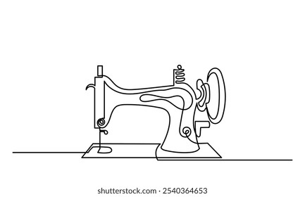 DESENHO DE LINHA CONTÍNUO DA máquina de costura manual. Linha ART Manual máquina de costura isolada em um fundo branco. Antigo modelo Máquina de costura ícone vetor contorno. Símbolo, ilustração de logotipo. Gráfico vetorial