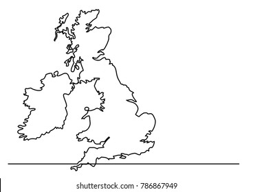 continuous line drawing - map of Britain and Ireland