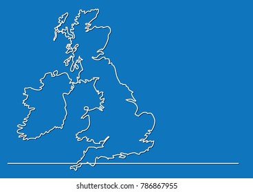continuous line drawing - map of Britain and Ireland