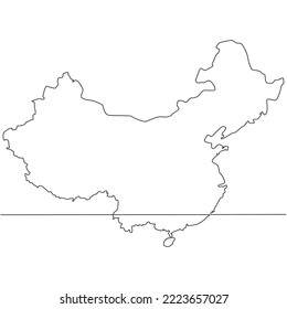 Continuous line drawing of map China vector line art illustration