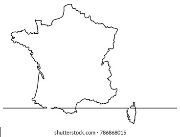 continuous line drawing - map of France