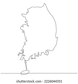 Continuous line drawing of map South Korea vector line art illustration