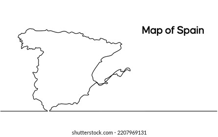 Continuous line drawing of map of Spain. white background map for Education, Travel across cities in Spain, infographic, Science, Web Presentation in doodle style