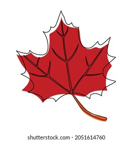 Continuous line drawing Maple leaf. One line hand drawn botanical sketch. Modern minimalist art. For poster, wall decor.