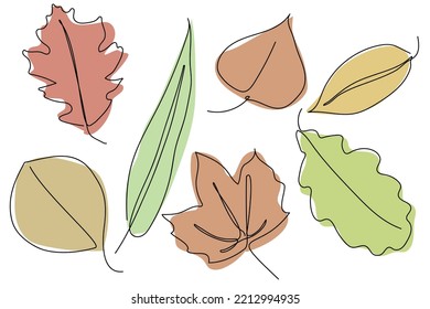 Dibujo continuo de líneas de hojas de arce colecciones de conjuntos dibujadas a mano. Diseño minimalista simplicidad tema otoño.