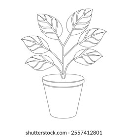 Continuous Line Drawing of Maranta Lemon Lime Plant in Pot – Minimalist Line Art Illustration
