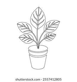 Continuous Line Drawing of Maranta Lemon Lime Plant in Pot – Minimalist Line Art Illustration