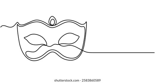 Continuous line drawing of Mardi Gras Carnival mask. One line art. Vector illustration, Masquerade Mask Continuous Line Art Illustration, Carnival Mask Brazilian Drawing, Summer Carnival mask.