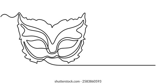 Continuous line drawing of Mardi Gras Carnival mask. One line art. Vector illustration, Masquerade Mask Continuous Line Art Illustration, Carnival Mask Brazilian Drawing, Summer Carnival mask.